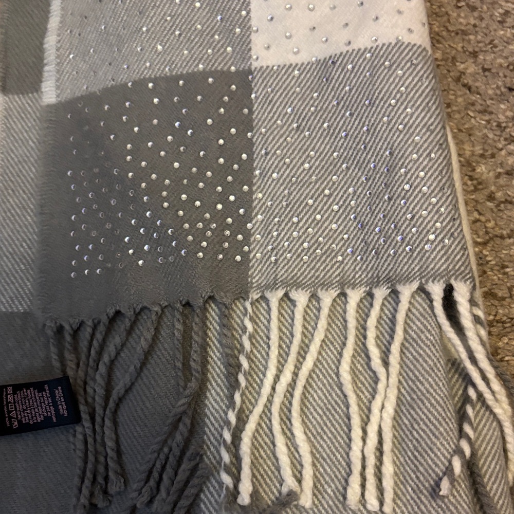 Victoria's Secret Gray and White Rhinestone Plaid Scarf